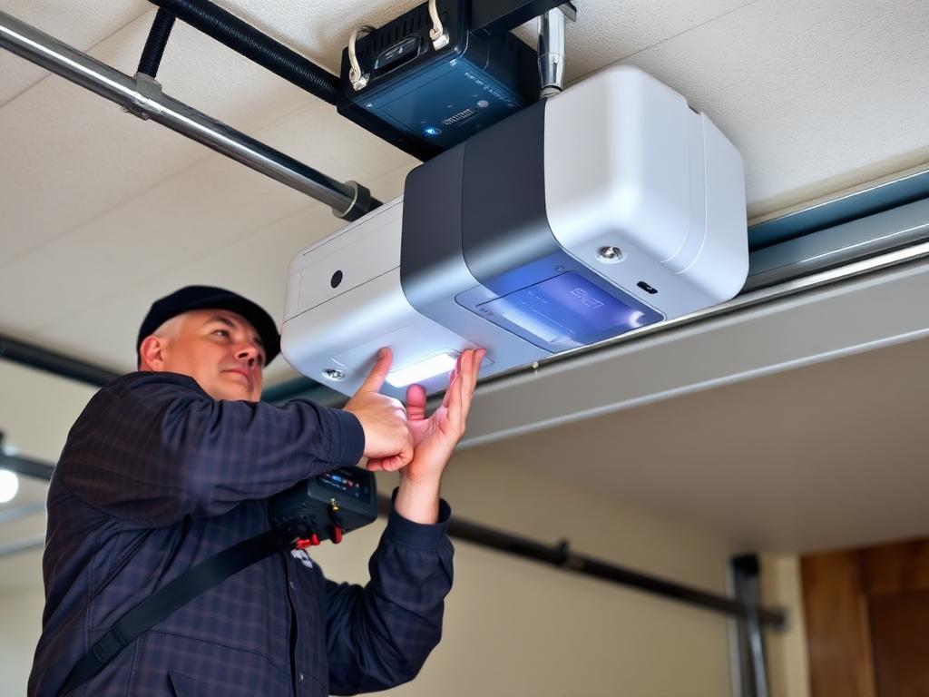 Garage door opener with battery backup system installed